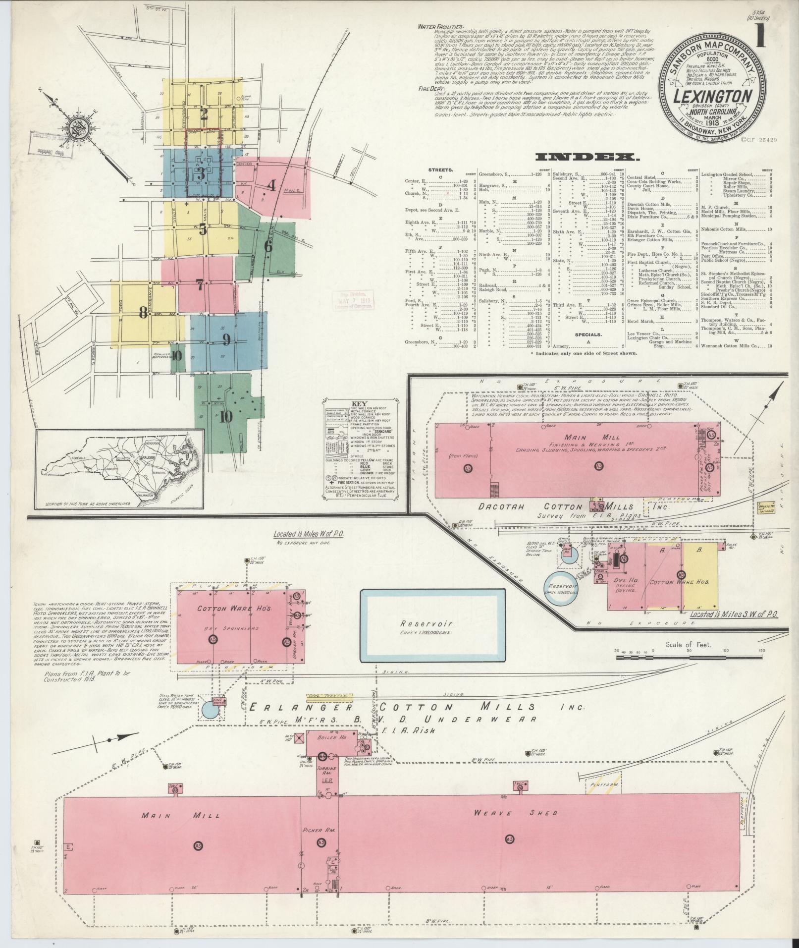 Sanborn Fire Insurance Map from Lexington, Davidson County, North Carolina. (1913) – Historic Sanborn Fire Insurance Map Print