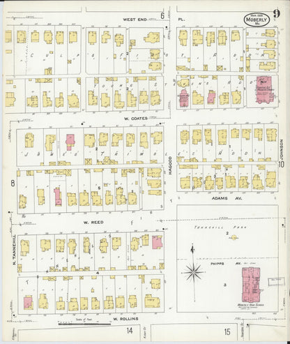 Sanborn Fire Insurance Map from Moberly, Randolph County, Missouri (1909), Sheet #0009 - Complete Map Set gallery image, historic Sanborn map, vintage wall art, Missouri Missouri