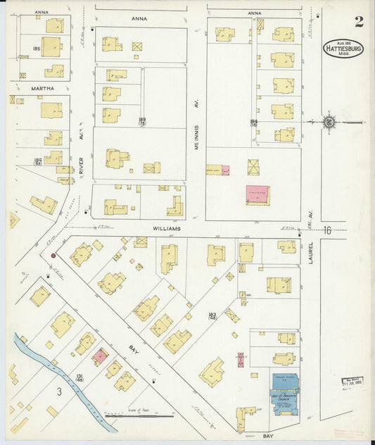 Sanborn Fire Insurance Map from Hattiesburg, Forrest County, Mississippi (1915), Sheet #0002 - Historic Sanborn Fire Insurance Map Print, vintage old map wall art, antique decor, genealogy gift, Mississippi Mississippi map
