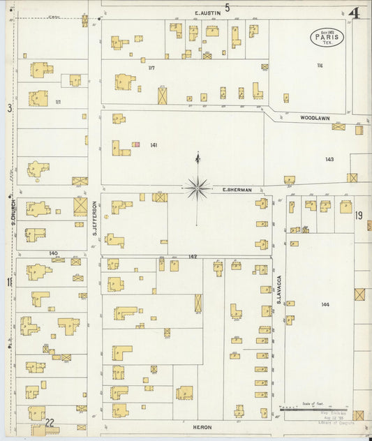 Sanborn Fire Insurance Map from Paris, Lamar County, Texas (1902), Sheet #0004 - Historic Sanborn Fire Insurance Map Print, vintage old map wall art, antique decor, genealogy gift, Texas Texas map