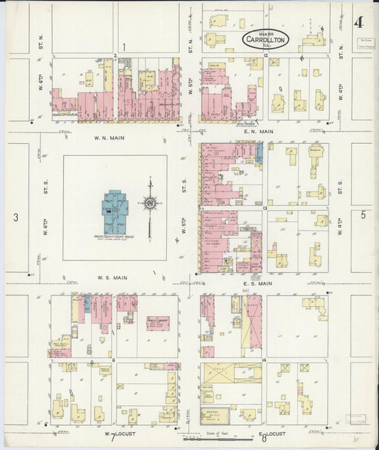Sanborn Fire Insurance Map from Carrollton, Greene County, Illinois (1914), Sheet #0004 - Historic Sanborn Fire Insurance Map Print, vintage old map wall art, antique decor, genealogy gift, Illinois Illinois map