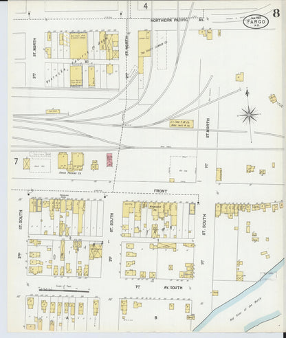Sanborn Fire Insurance Map from Fargo, Cass County, North Dakota (1901), Sheet #0008 - Complete Map Set gallery image, historic Sanborn map, vintage wall art, North Dakota North Dakota