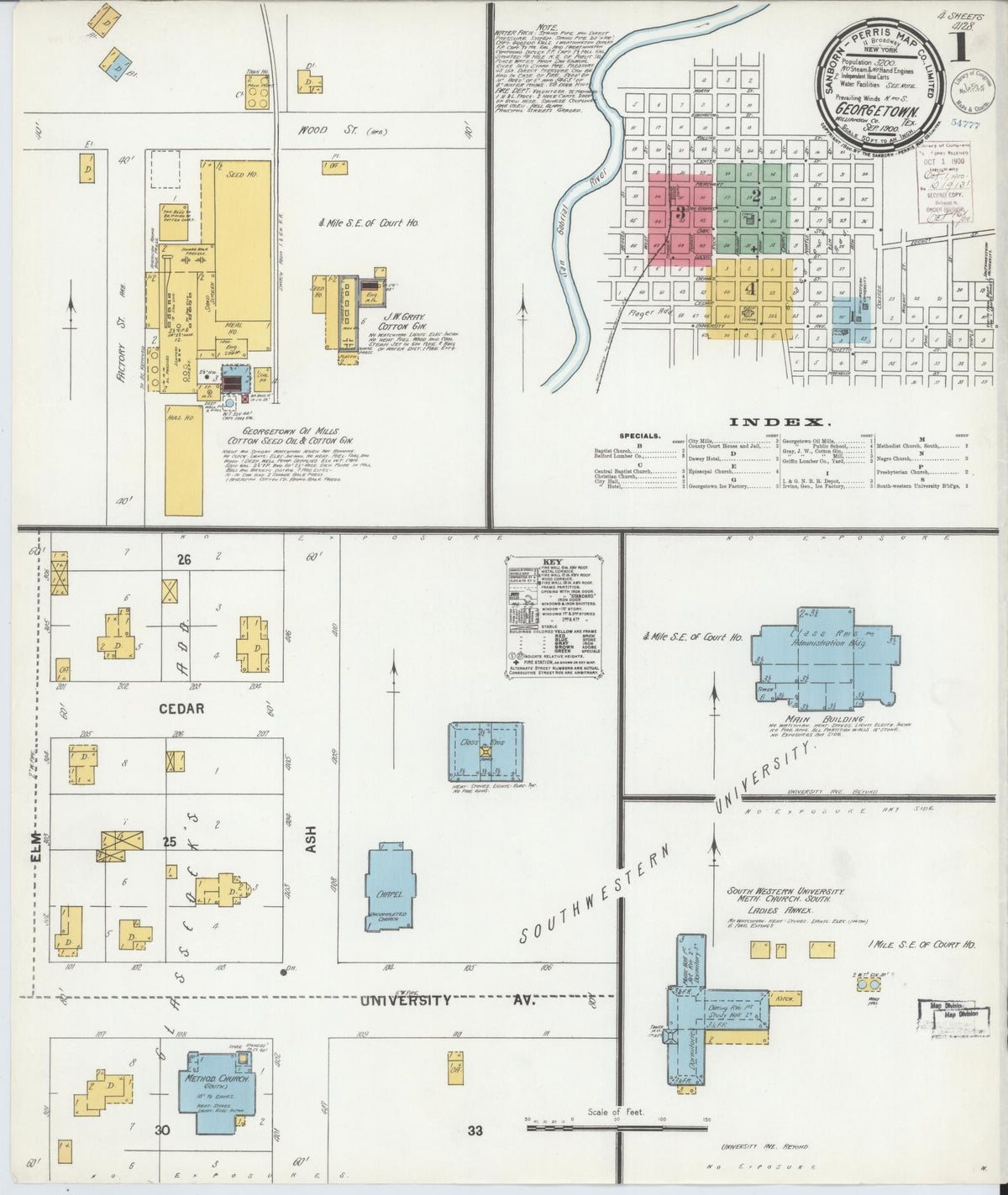 Sanborn Fire Insurance Map from Georgetown, Williamson County, Texas (1900), Sheet #0001 - Complete Map Set gallery image, historic Sanborn map, vintage wall art, Texas Texas