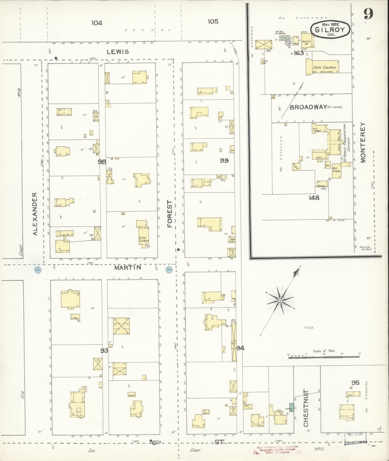 Sanborn Fire Insurance Map from Gilroy, Santa Clara County, California (1892), Sheet #0009 - Historic Sanborn Fire Insurance Map Print, vintage old map wall art, antique decor, genealogy gift, California California map