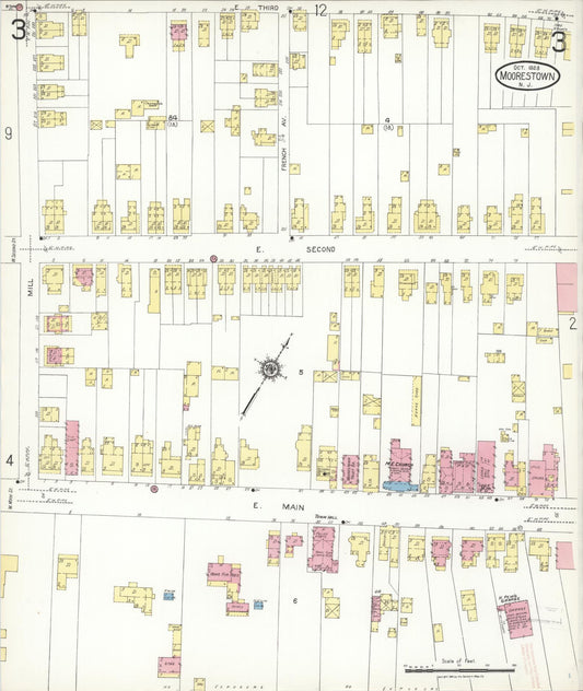 Sanborn Fire Insurance Map from Moorestown, Burlington County, New Jersey (1923), Sheet #0003 - Historic Sanborn Fire Insurance Map Print, vintage old map wall art, antique decor, genealogy gift, New Jersey New Jersey map