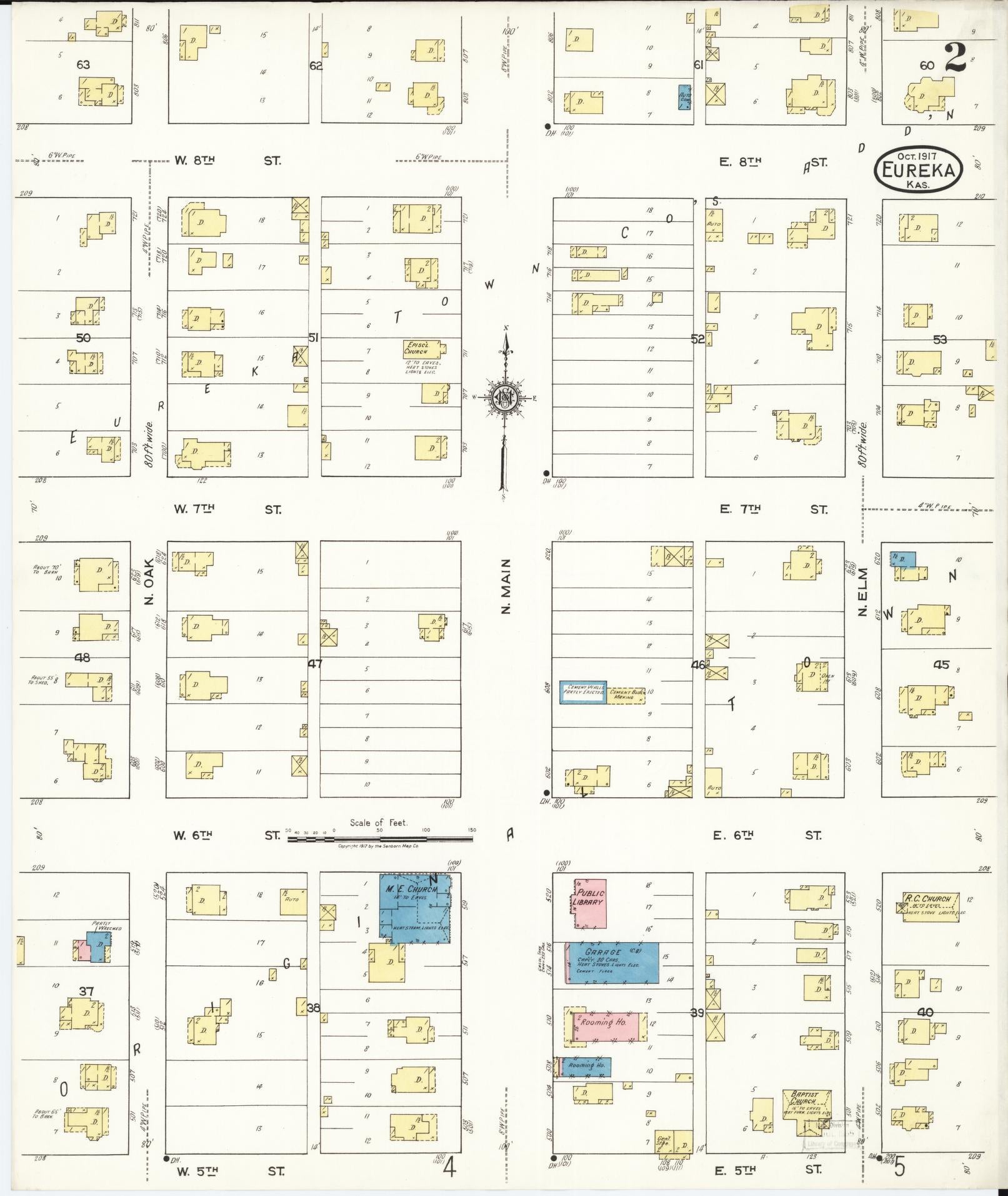 Sanborn Fire Insurance Map from Eureka, Greenwood County, Kansas (1917), Sheet #0002 - Historic Sanborn Fire Insurance Map Print, vintage old map wall art, antique decor, genealogy gift, Kansas Kansas map