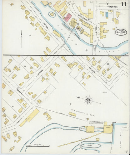 Sanborn Fire Insurance Map from Malone, Franklin County, New York (1898), Sheet #0011 - Historic Sanborn Fire Insurance Map Print, vintage old map wall art, antique decor, genealogy gift, New York New York map