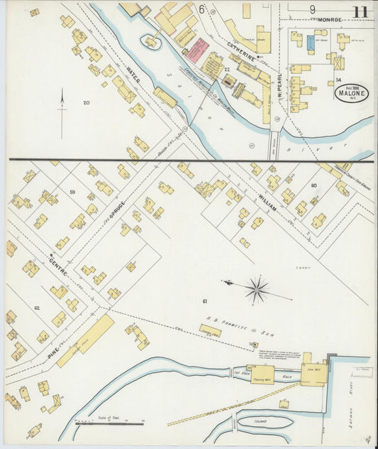 Sanborn Fire Insurance Map from Malone, Franklin County, New York (1898), Sheet #0011 - Historic Sanborn Fire Insurance Map Print, vintage old map wall art, antique decor, genealogy gift, New York New York map