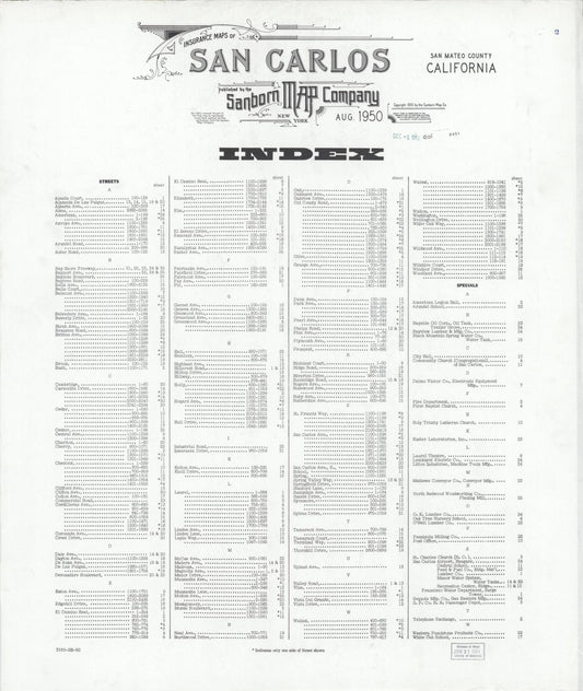 Sanborn Fire Insurance Map from San Carlos, San Mateo County, California. (1950) – Historic Sanborn Fire Insurance Map Print