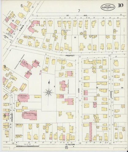Sanborn Fire Insurance Map from Gloversville, Fulton County, New York (1897), Sheet #0010 - Historic Sanborn Fire Insurance Map Print, vintage old map wall art, antique decor, genealogy gift, New York New York map