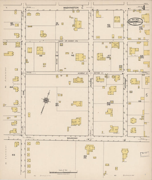 Sanborn Fire Insurance Map from Barnwell, Barnwell County, South Carolina (1922), Sheet #0004 - Historic Sanborn Fire Insurance Map Print, vintage old map wall art, antique decor, genealogy gift, South Carolina South Carolina map