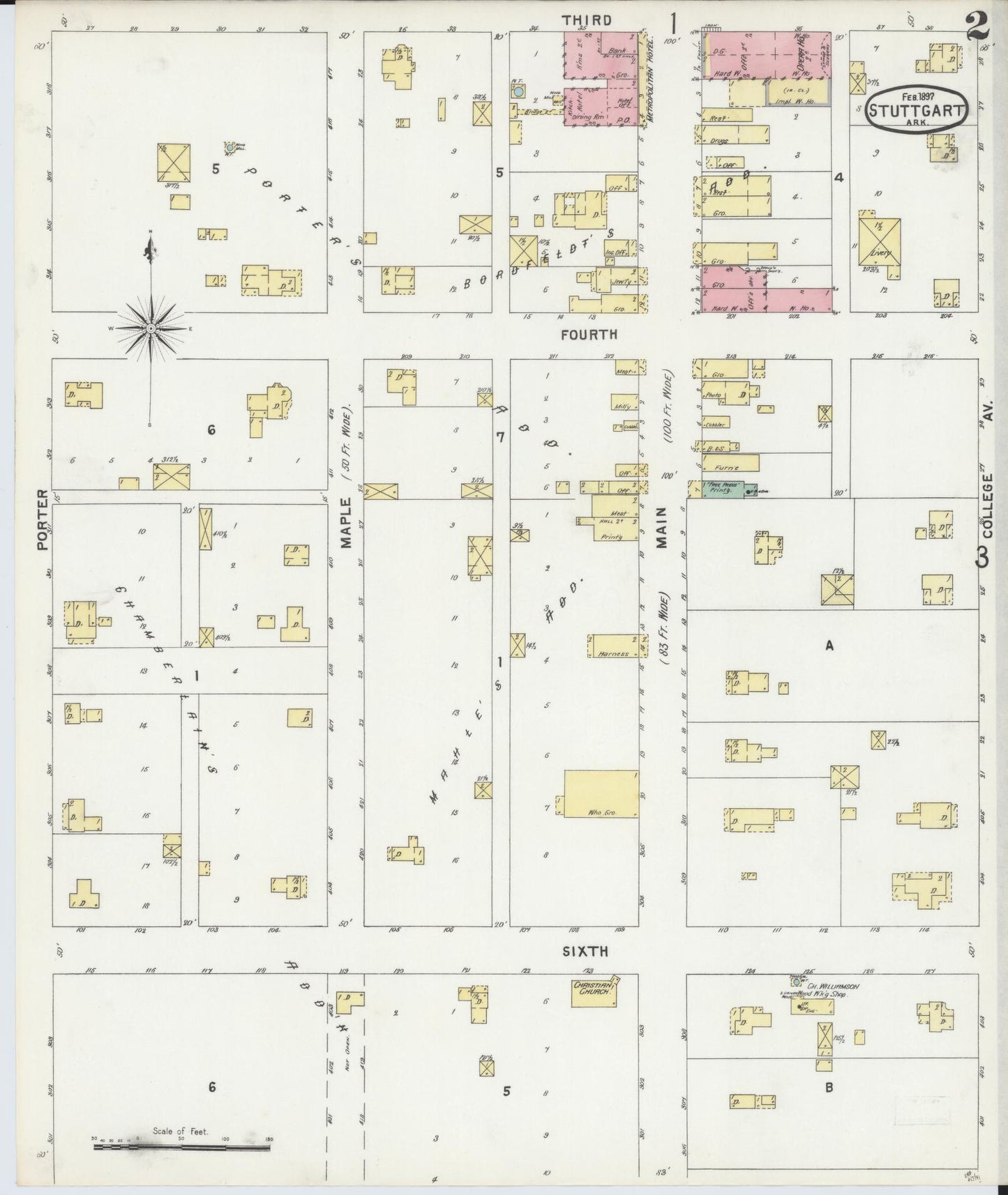 Sanborn Fire Insurance Map from Stuttgart, Arkansas County, Arkansas (1897), Sheet #0002 - Complete Map Set gallery image, historic Sanborn map, vintage wall art, Stuttgart Arkansas