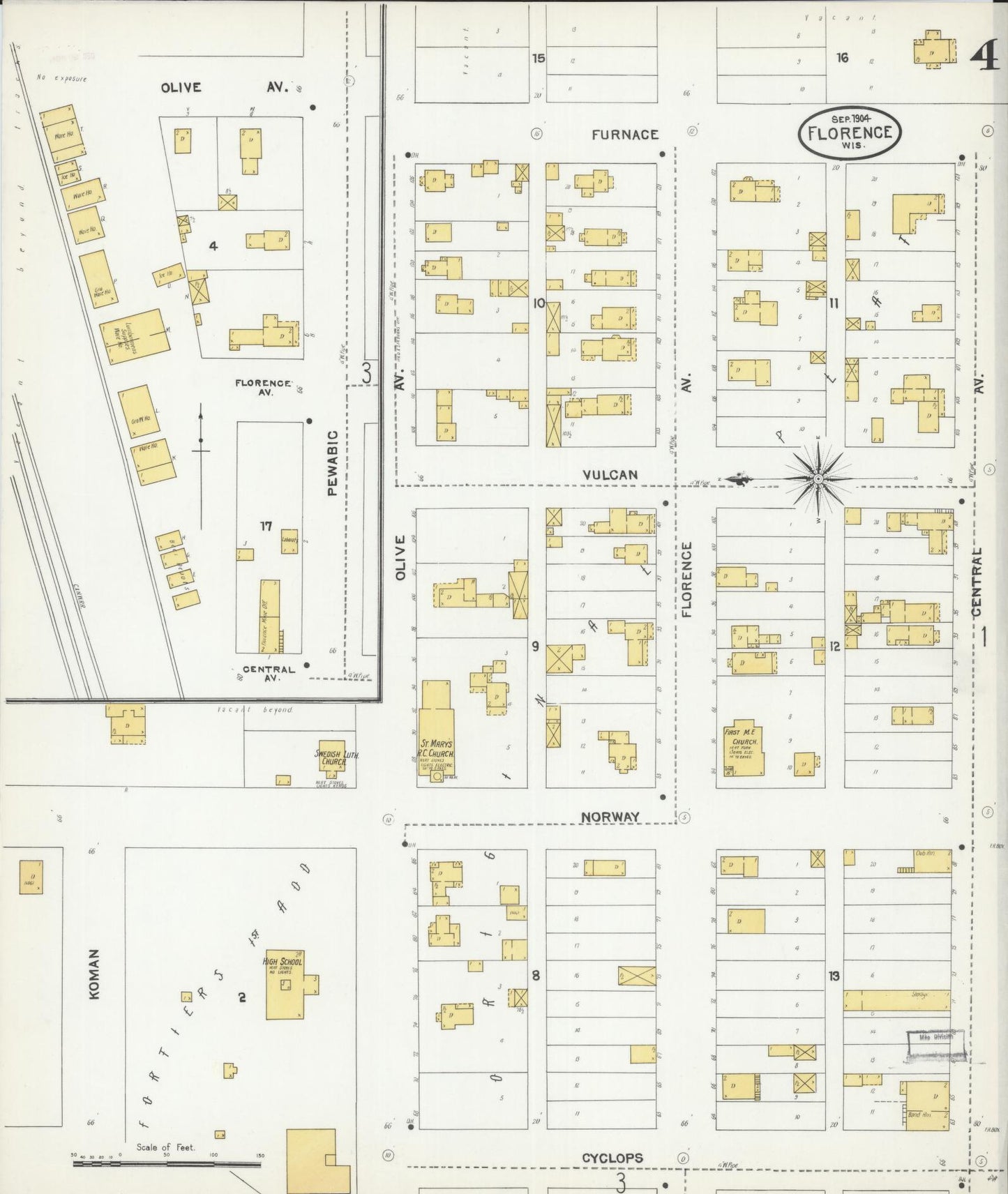 Sanborn Fire Insurance Map from Florence, Florence County, Wisconsin (1904), Sheet #0004 - Complete Map Set gallery image, historic Sanborn map, vintage wall art, Wisconsin Wisconsin