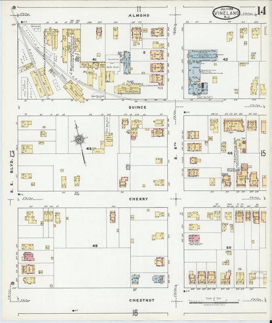 Sanborn Fire Insurance Map from Vineland, Cumberland County, New Jersey (1919), Sheet #0014 - Historic Sanborn Fire Insurance Map Print, vintage old map wall art, antique decor, genealogy gift, New Jersey New Jersey map