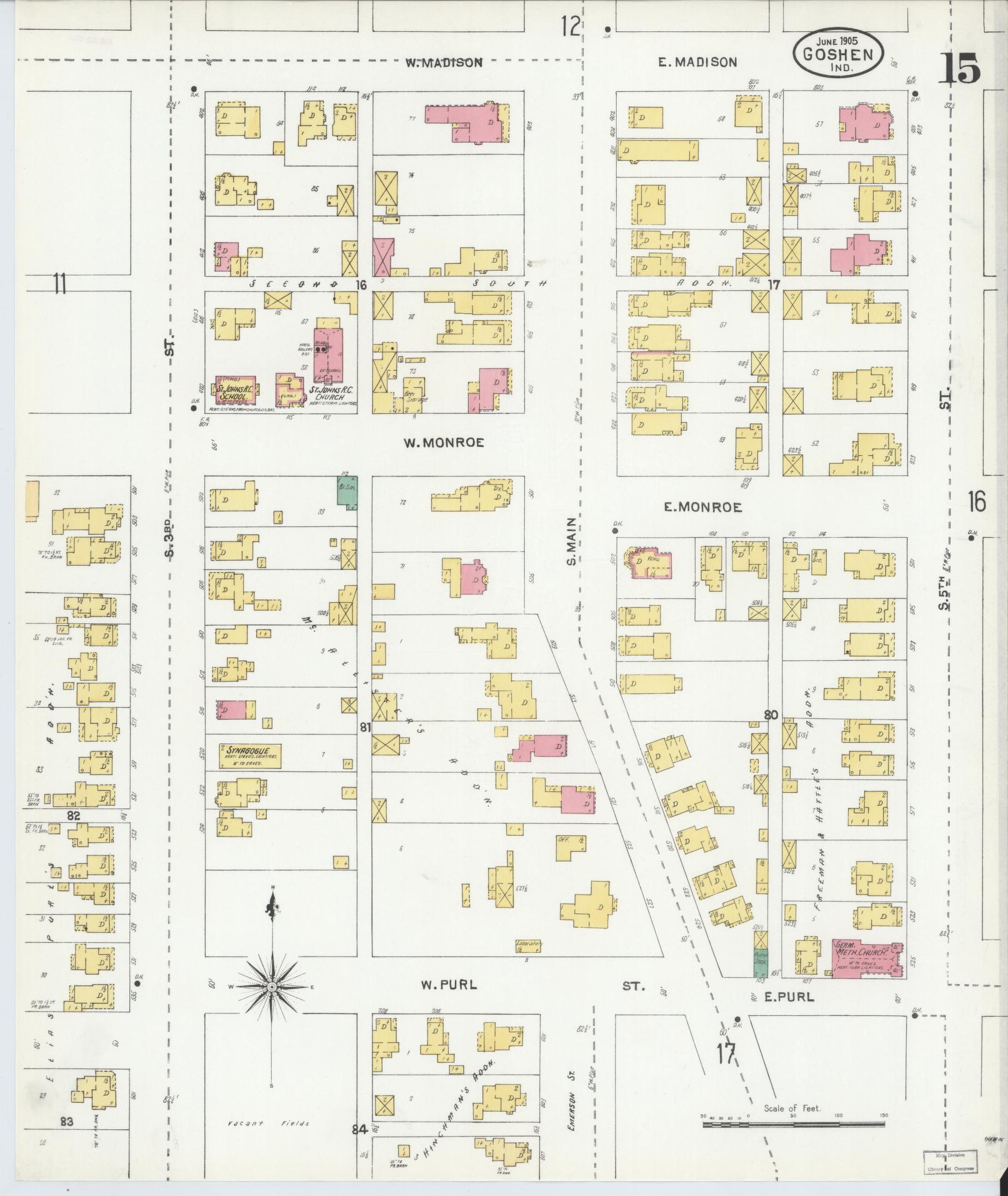 Sanborn Fire Insurance Map from Goshen, Elkhart County, Indiana (1905), Sheet #0015 - Complete Map Set gallery image, historic Sanborn map, vintage wall art, Indiana Indiana
