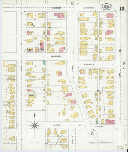 Sanborn Fire Insurance Map from Goshen, Elkhart County, Indiana (1905), Sheet #0015 - Complete Map Set gallery image, historic Sanborn map, vintage wall art, Indiana Indiana