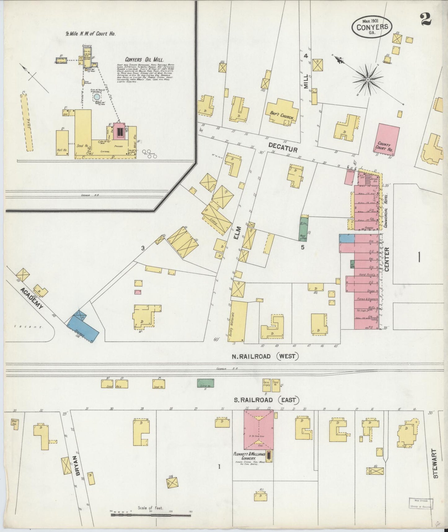 Sanborn Fire Insurance Map from Conyers, Rockdale County, Georgia (1901), Sheet #0002 - Complete Map Set gallery image, historic Sanborn map, vintage wall art, Georgia Georgia