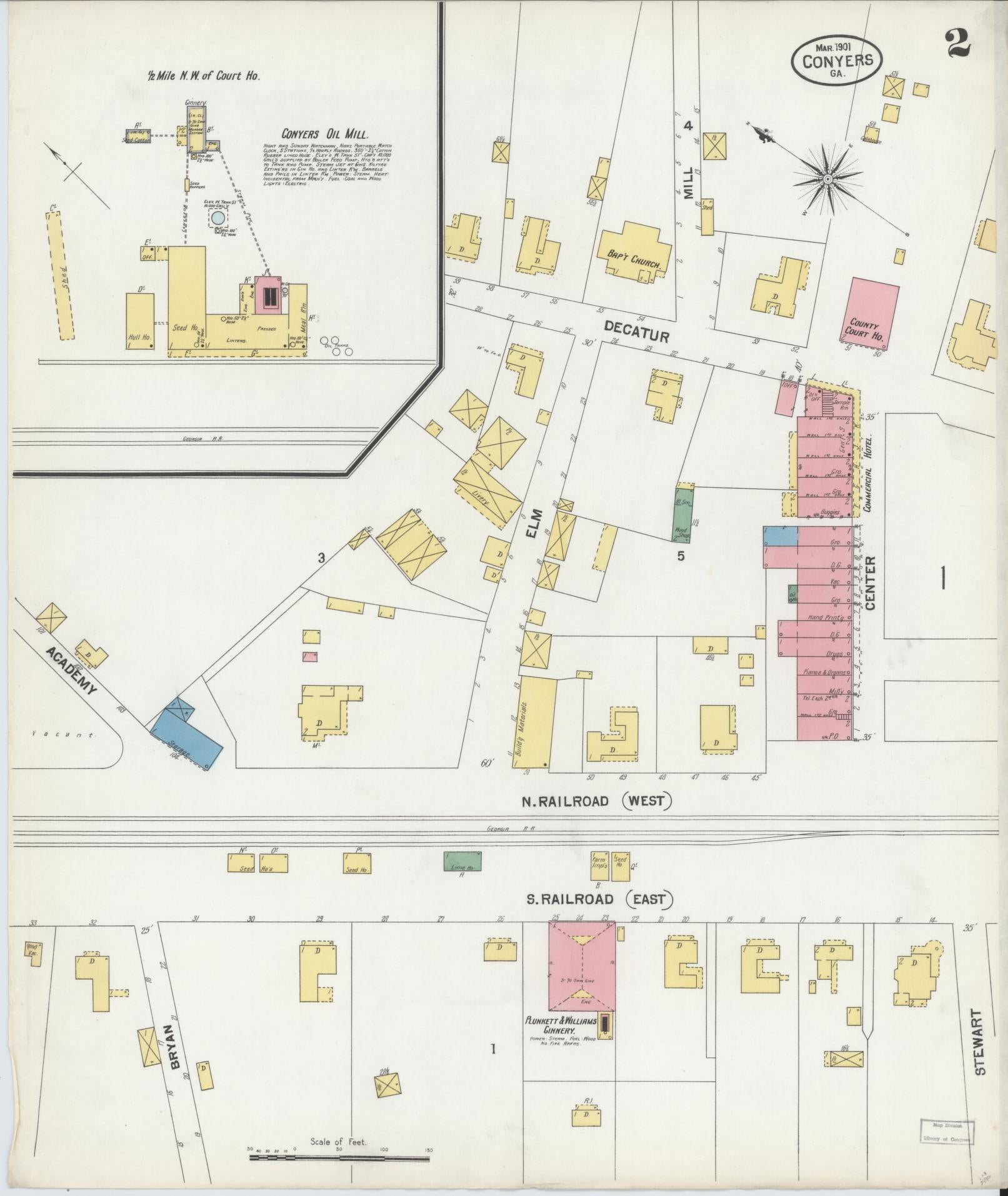 Sanborn Fire Insurance Map from Conyers, Rockdale County, Georgia (1901), Sheet #0002 - Complete Map Set gallery image, historic Sanborn map, vintage wall art, Georgia Georgia