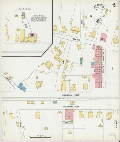 Sanborn Fire Insurance Map from Conyers, Rockdale County, Georgia (1901), Sheet #0002 - Complete Map Set gallery image, historic Sanborn map, vintage wall art, Georgia Georgia