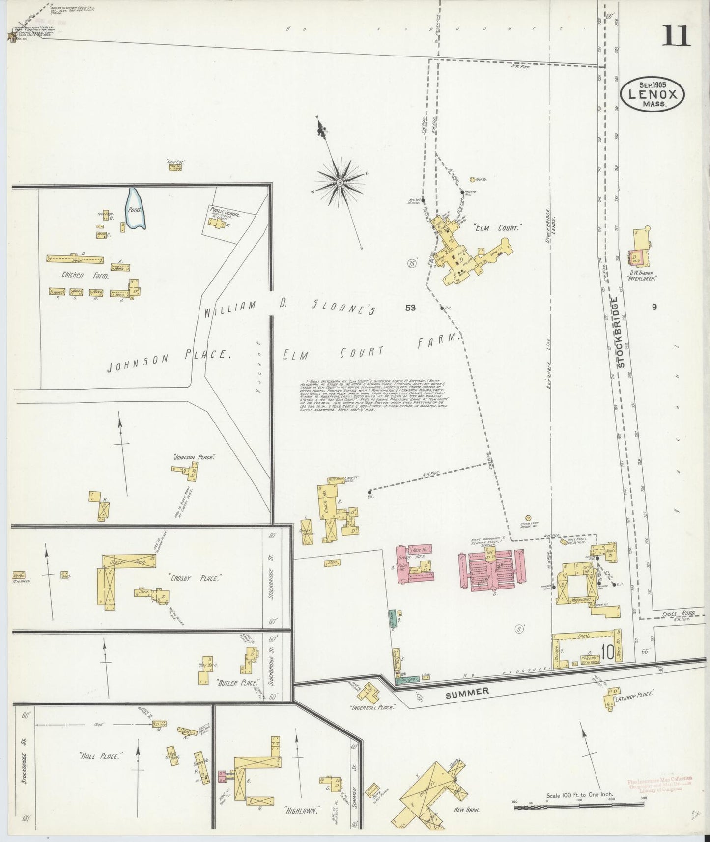 Sanborn Fire Insurance Map from Lenox, Berkshire County, Massachusetts (1905), Sheet #0011 - Complete Map Set gallery image, historic Sanborn map, vintage wall art, Massachusetts Massachusetts