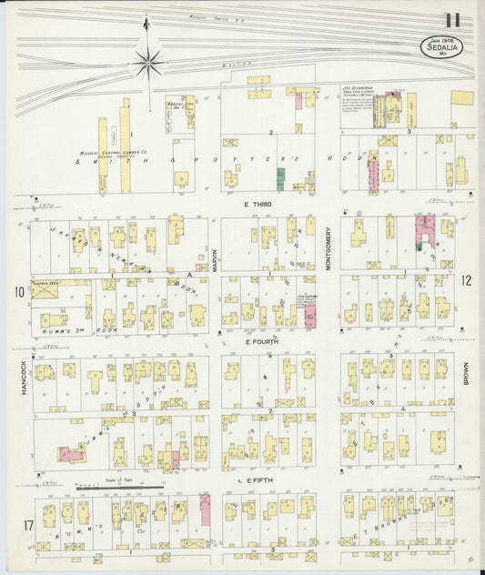 Sanborn Fire Insurance Map from Sedalia, Pettis County, Missouri (1908), Sheet #0011 - Historic Sanborn Fire Insurance Map Print, vintage old map wall art, antique decor, genealogy gift, Missouri Missouri map