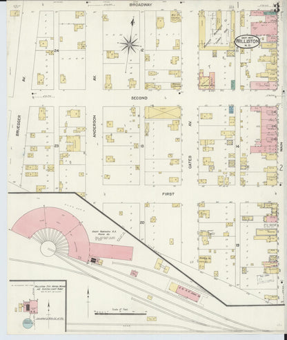 Sanborn Fire Insurance Map from Williston, Williams County, North Dakota (1907), Sheet #0003 - Complete Map Set gallery image, historic Sanborn map, vintage wall art, North Dakota North Dakota