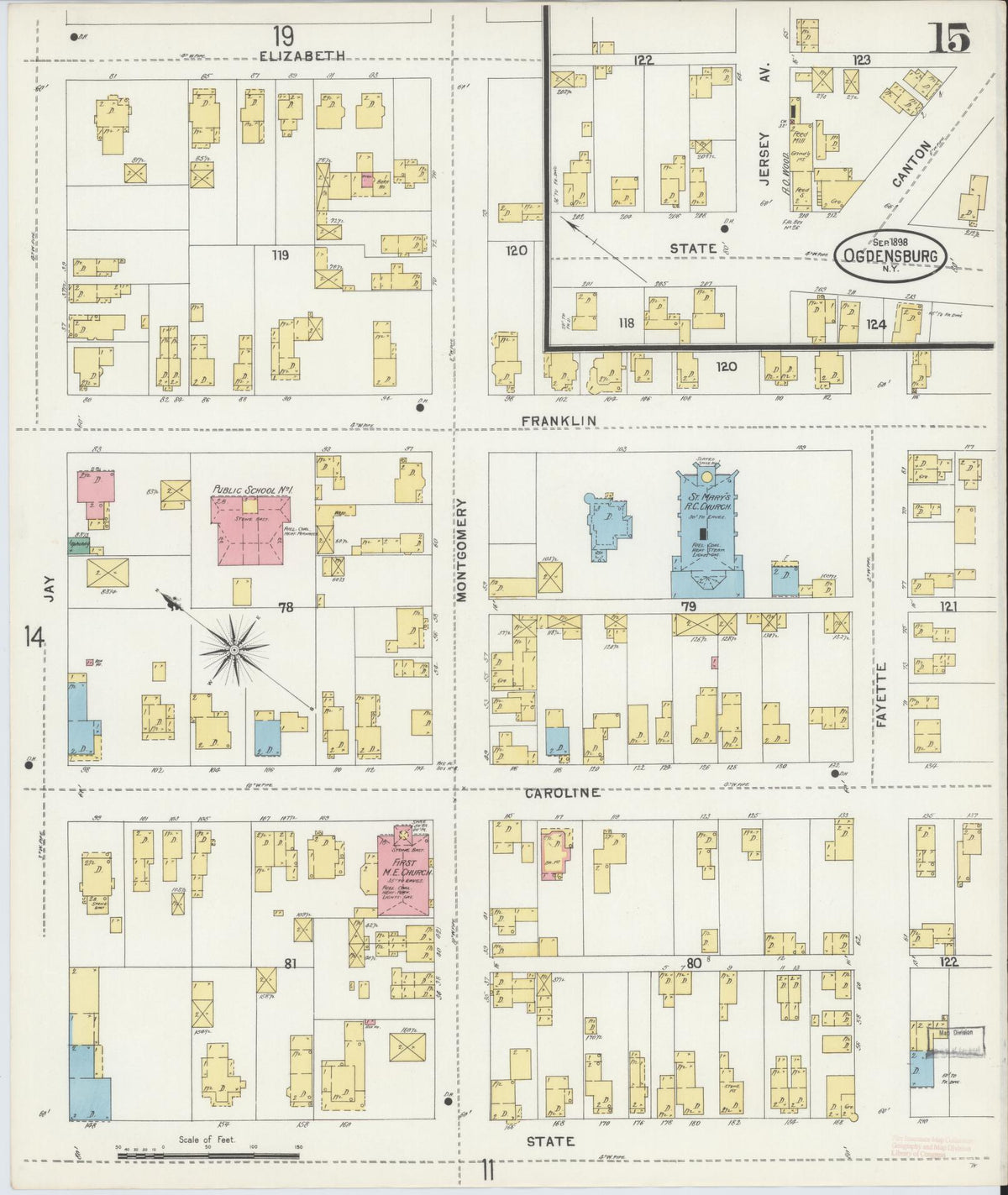 Sanborn Fire Insurance Map from Ogdensburg, St. Lawrence County, New York (1898), Sheet #0015 - Complete Map Set gallery image, historic Sanborn map, vintage wall art, New York New York