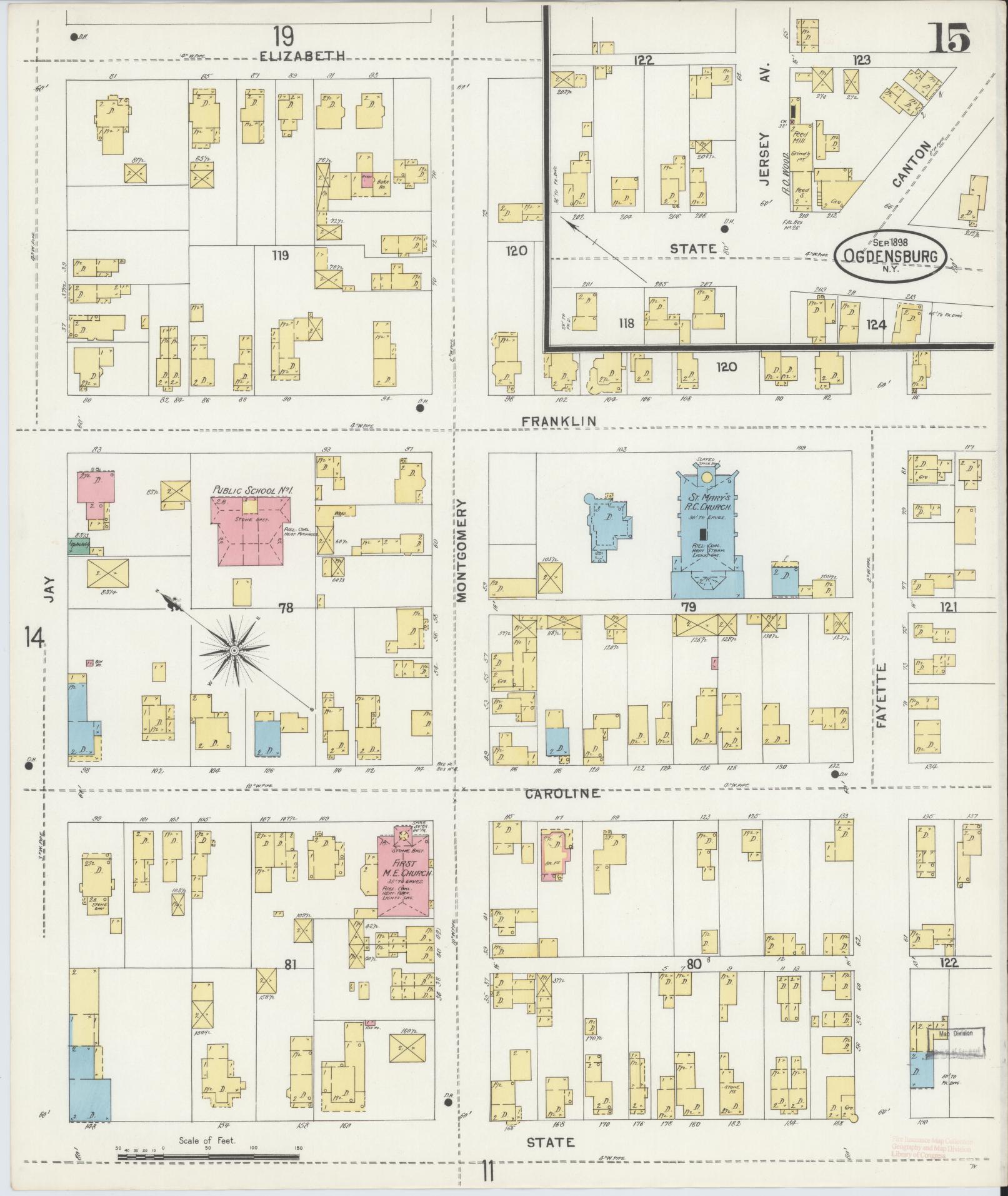 Sanborn Fire Insurance Map from Ogdensburg, St. Lawrence County, New York (1898), Sheet #0015 - Complete Map Set gallery image, historic Sanborn map, vintage wall art, New York New York
