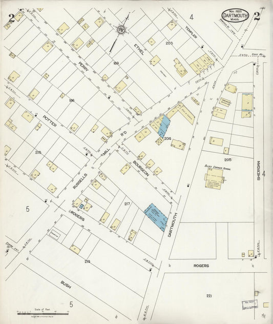 Sanborn Fire Insurance Map from Dartmouth, Bristol County, Massachusetts (1924), Sheet #0002 - Historic Sanborn Fire Insurance Map Print, vintage old map wall art, antique decor, genealogy gift, Massachusetts Massachusetts map