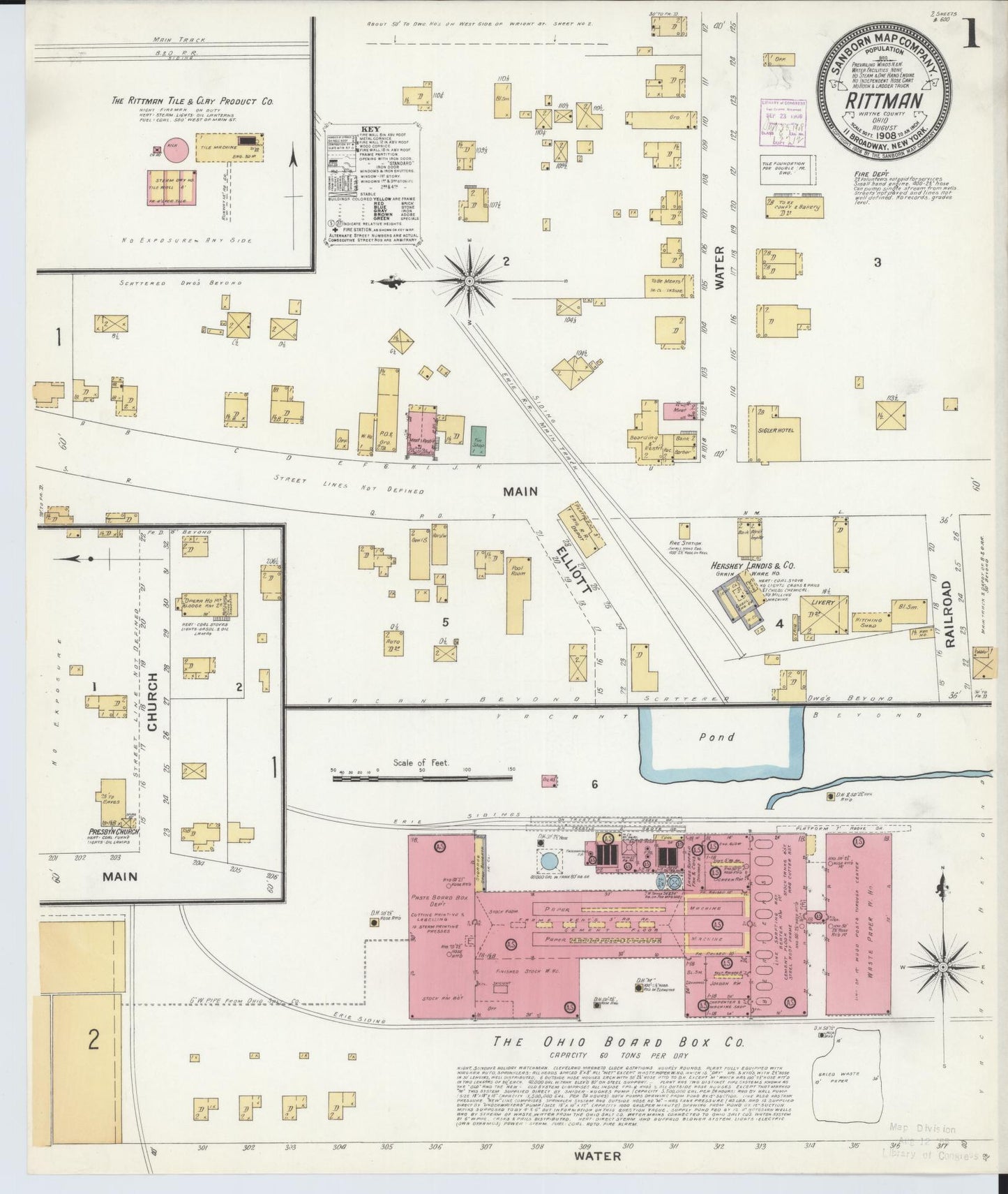 Sanborn Fire Insurance Map from Rittman, Wayne County, Ohio (1908), Sheet #0001 - Complete Map Set gallery image, historic Sanborn map, vintage wall art, Ohio Ohio