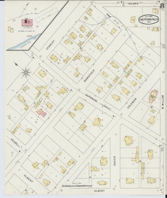 Sanborn Fire Insurance Map from Chippewa Falls, Chippewa County, Wisconsin (1895), Sheet #0008 - Historic Sanborn Fire Insurance Map Print, vintage old map wall art, antique decor, genealogy gift, Wisconsin Wisconsin map