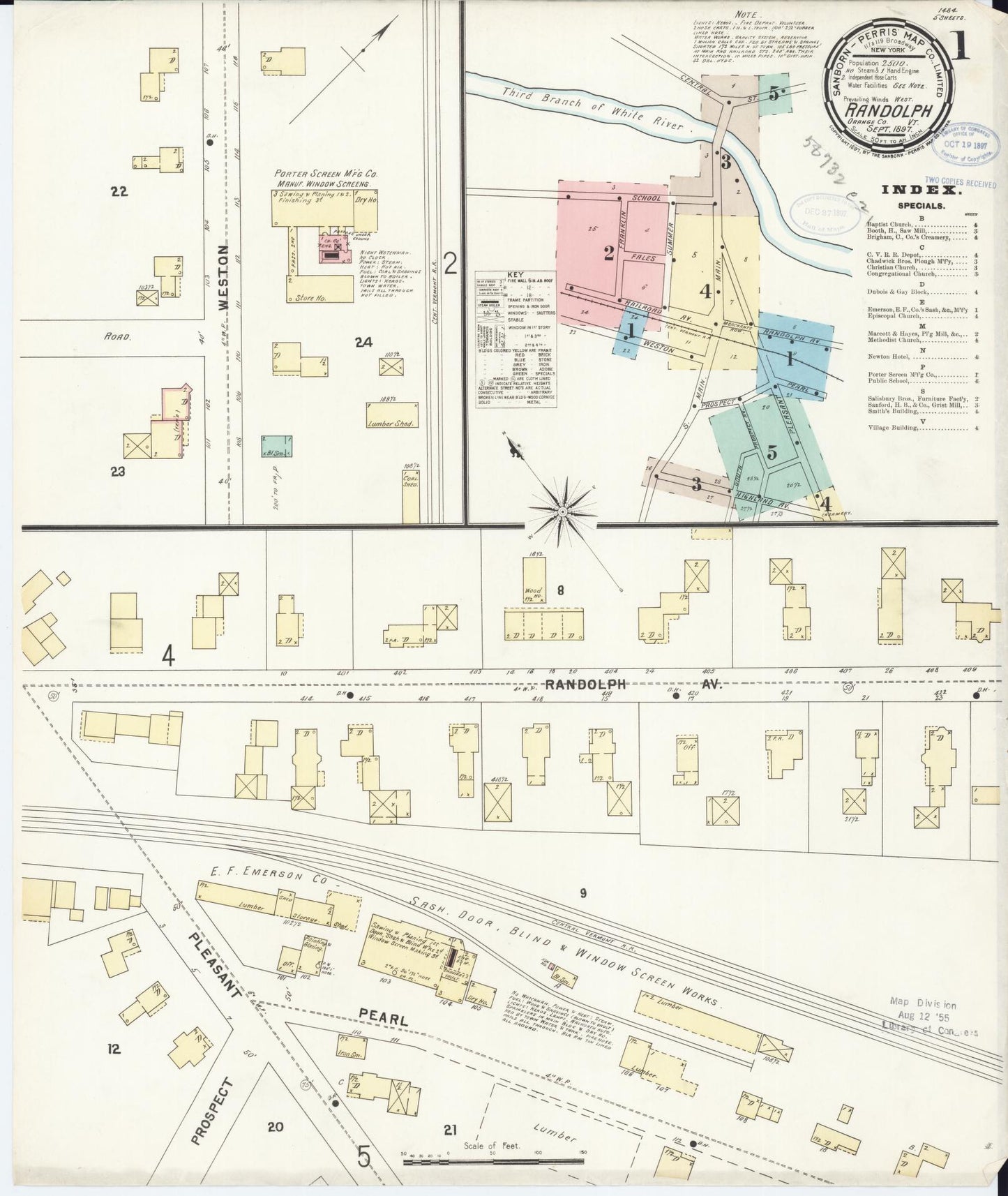 Sanborn Fire Insurance Map from Randolph, Orange County, Vermont (1897), Sheet #0001 - Complete Map Set gallery image, historic Sanborn map, vintage wall art, Vermont Vermont