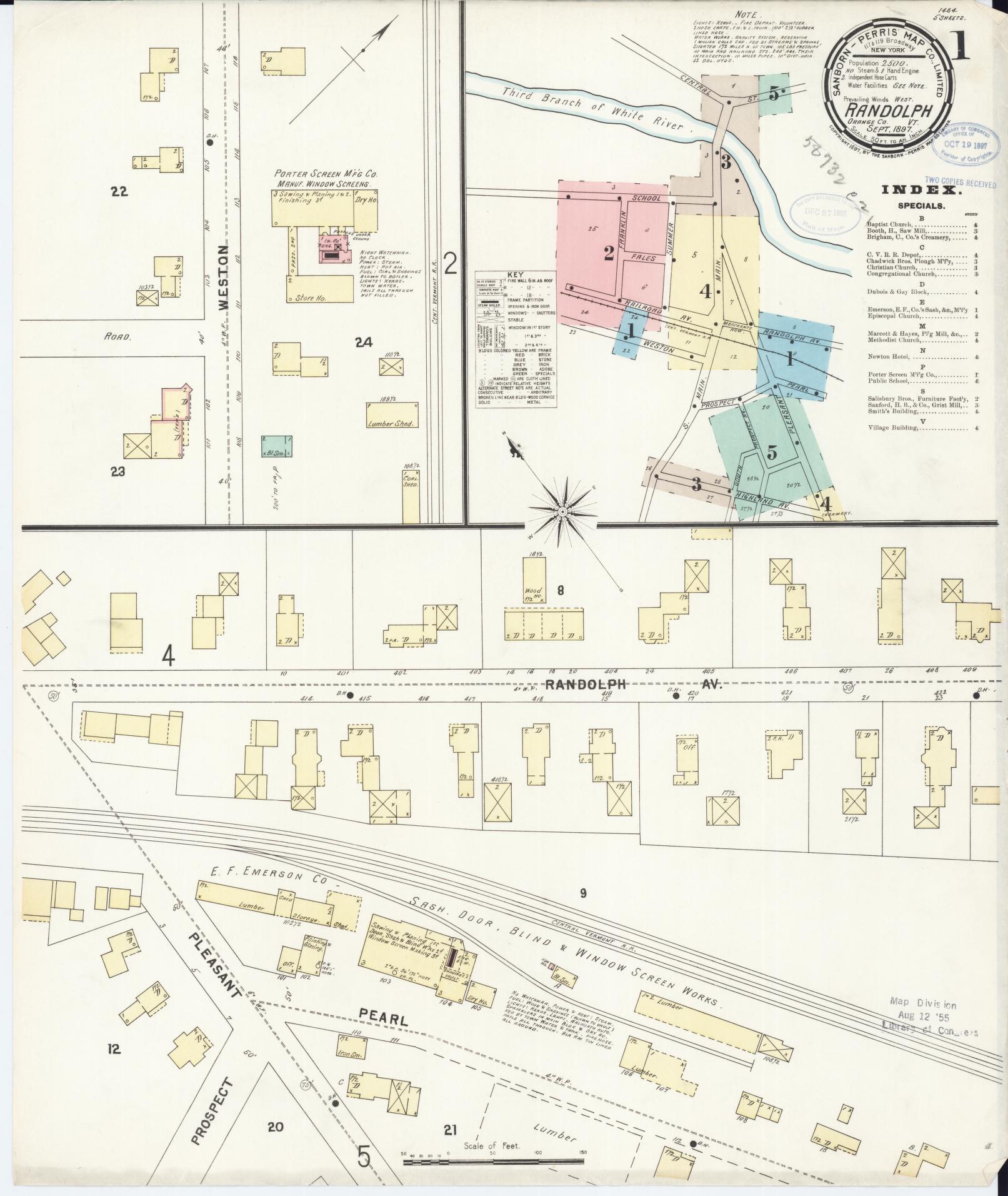 Sanborn Fire Insurance Map from Randolph, Orange County, Vermont (1897), Sheet #0001 - Complete Map Set gallery image, historic Sanborn map, vintage wall art, Vermont Vermont
