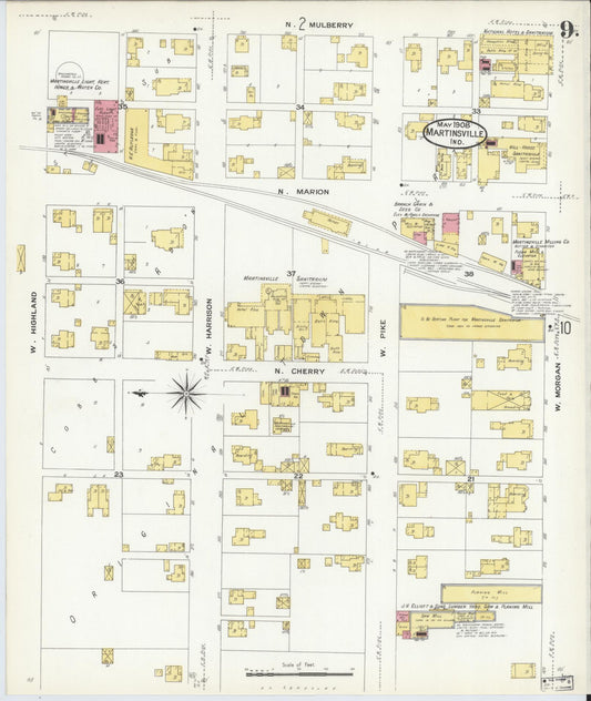 Sanborn Fire Insurance Map from Martinsville, Morgan County, Indiana (1908), Sheet #0009 - Historic Sanborn Fire Insurance Map Print, vintage old map wall art, antique decor, genealogy gift, Indiana Indiana map
