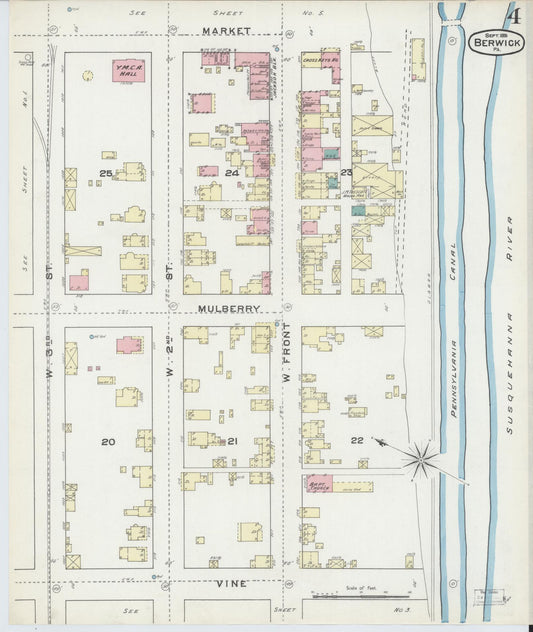 Sanborn Fire Insurance Map from Berwick, Columbia County, Pennsylvania (1891), Sheet #0004 - Historic Sanborn Fire Insurance Map Print, vintage old map wall art, antique decor, genealogy gift, Pennsylvania Pennsylvania map