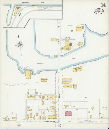 Sanborn Fire Insurance Map from Suffolk, Independent Cities, Virginia (1903), Sheet #0014 - Historic Sanborn Fire Insurance Map Print, vintage old map wall art, antique decor, genealogy gift, Virginia Virginia map