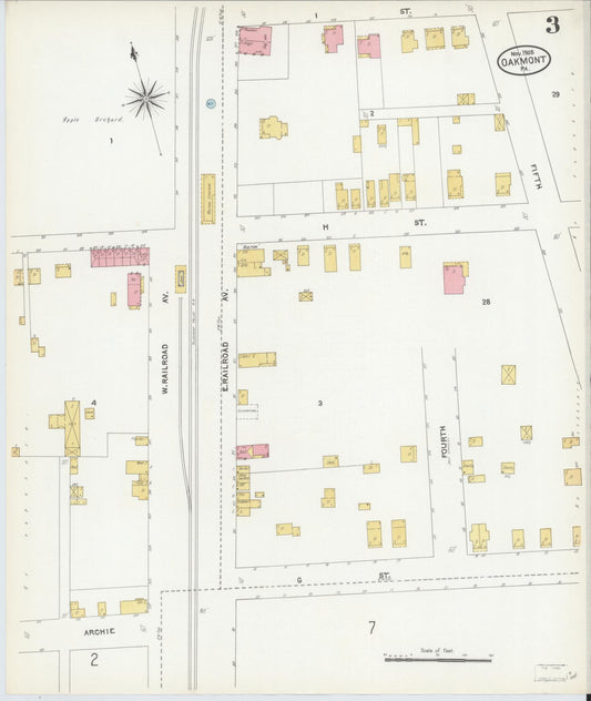 Sanborn Fire Insurance Map from Oakmont, Allegheny County, Pennsylvania (1905), Sheet #0003 - Historic Sanborn Fire Insurance Map Print, vintage old map wall art, antique decor, genealogy gift, Pennsylvania Pennsylvania map