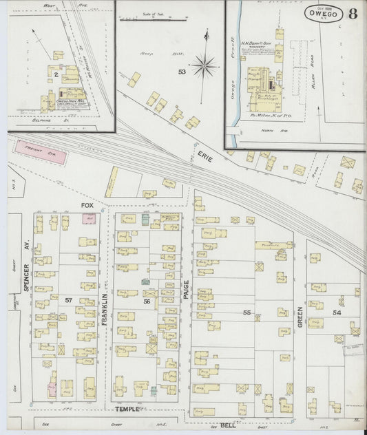 Sanborn Fire Insurance Map from Owego, Tioga County, New York (1888), Sheet #0008 - Historic Sanborn Fire Insurance Map Print, vintage old map wall art, antique decor, genealogy gift, New York New York map