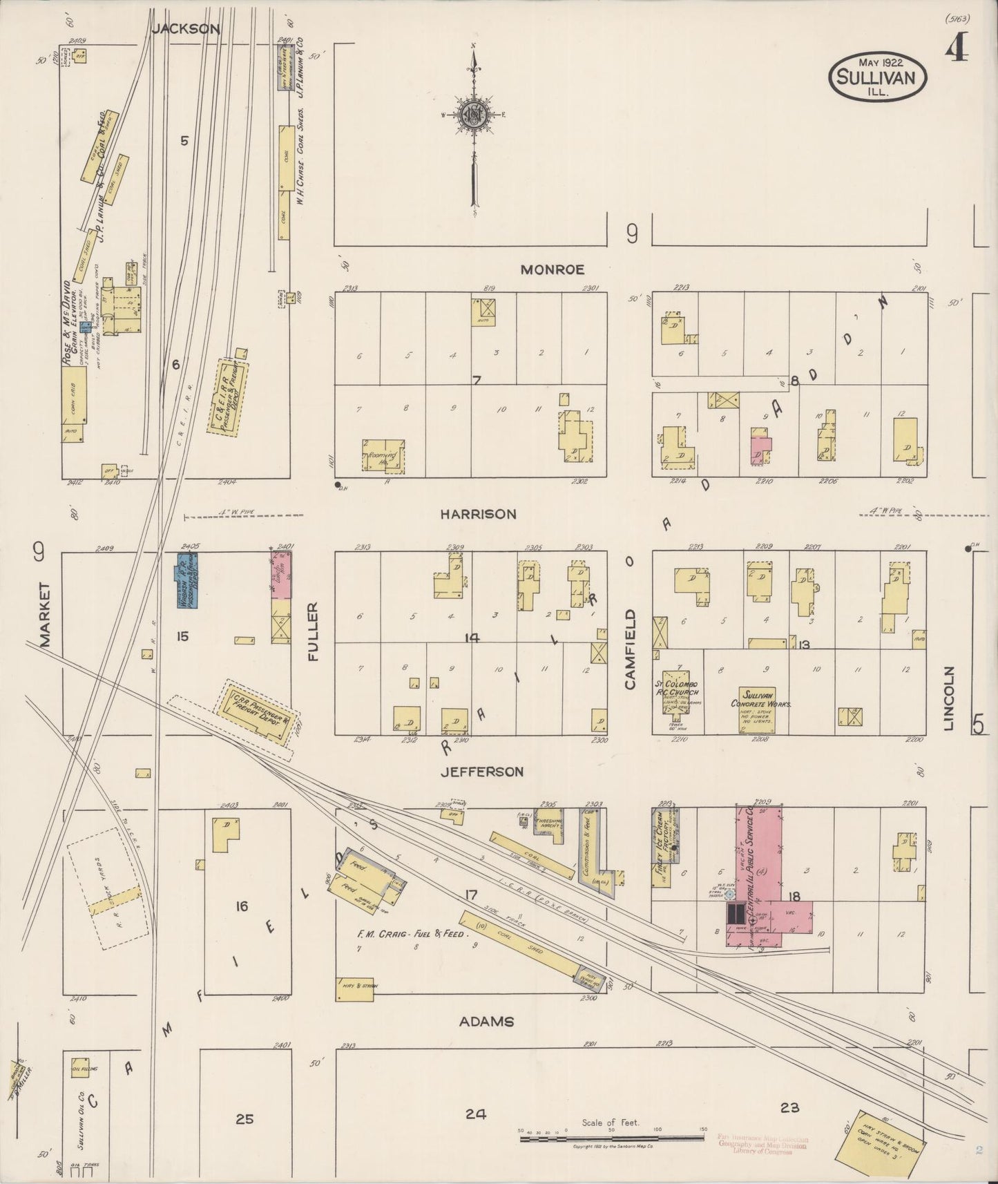 Sanborn Fire Insurance Map from Sullivan, Moultrie County, Illinois (1922), Sheet #0004 - Complete Map Set gallery image, historic Sanborn map, vintage wall art, Illinois Illinois