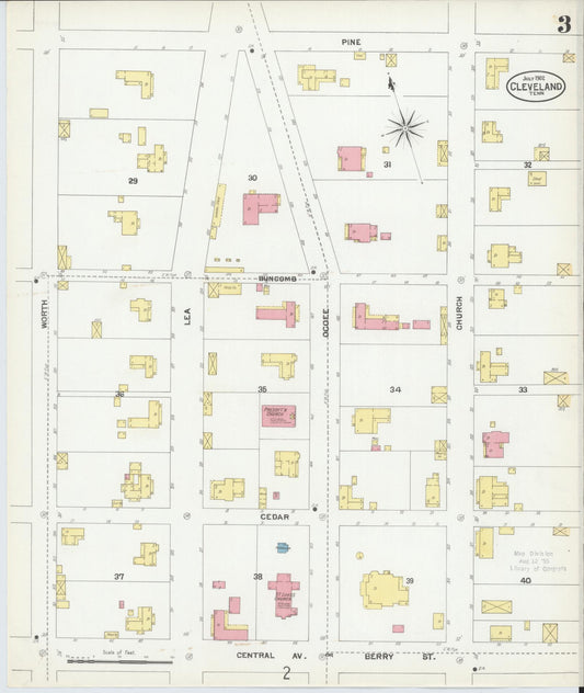 Sanborn Fire Insurance Map from Cleveland, Bradley County, Tennessee (1902), Sheet #0003 - Historic Sanborn Fire Insurance Map Print, vintage old map wall art, antique decor, genealogy gift, Tennessee Tennessee map