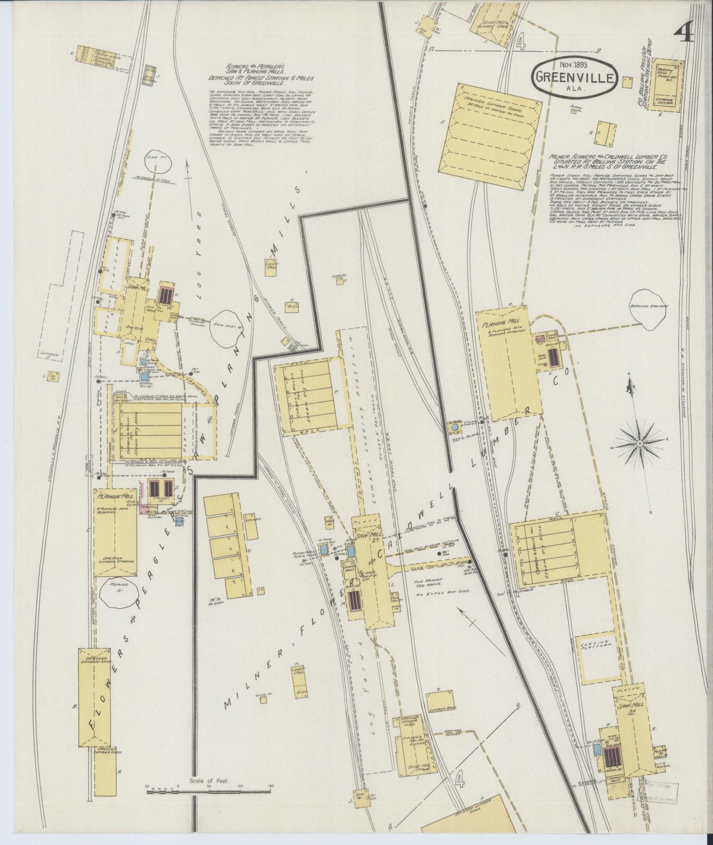 Sanborn Fire Insurance Map from Greenville, Butler County, Alabama (1893), Sheet #0004 - Complete Map Set gallery image, historic Sanborn map, vintage wall art, Alabama Alabama