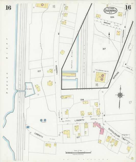Sanborn Fire Insurance Map from Ossining, Westchester County, New York (1924), Sheet #0016 - Historic Sanborn Fire Insurance Map Print, vintage old map wall art, antique decor, genealogy gift, New York New York map
