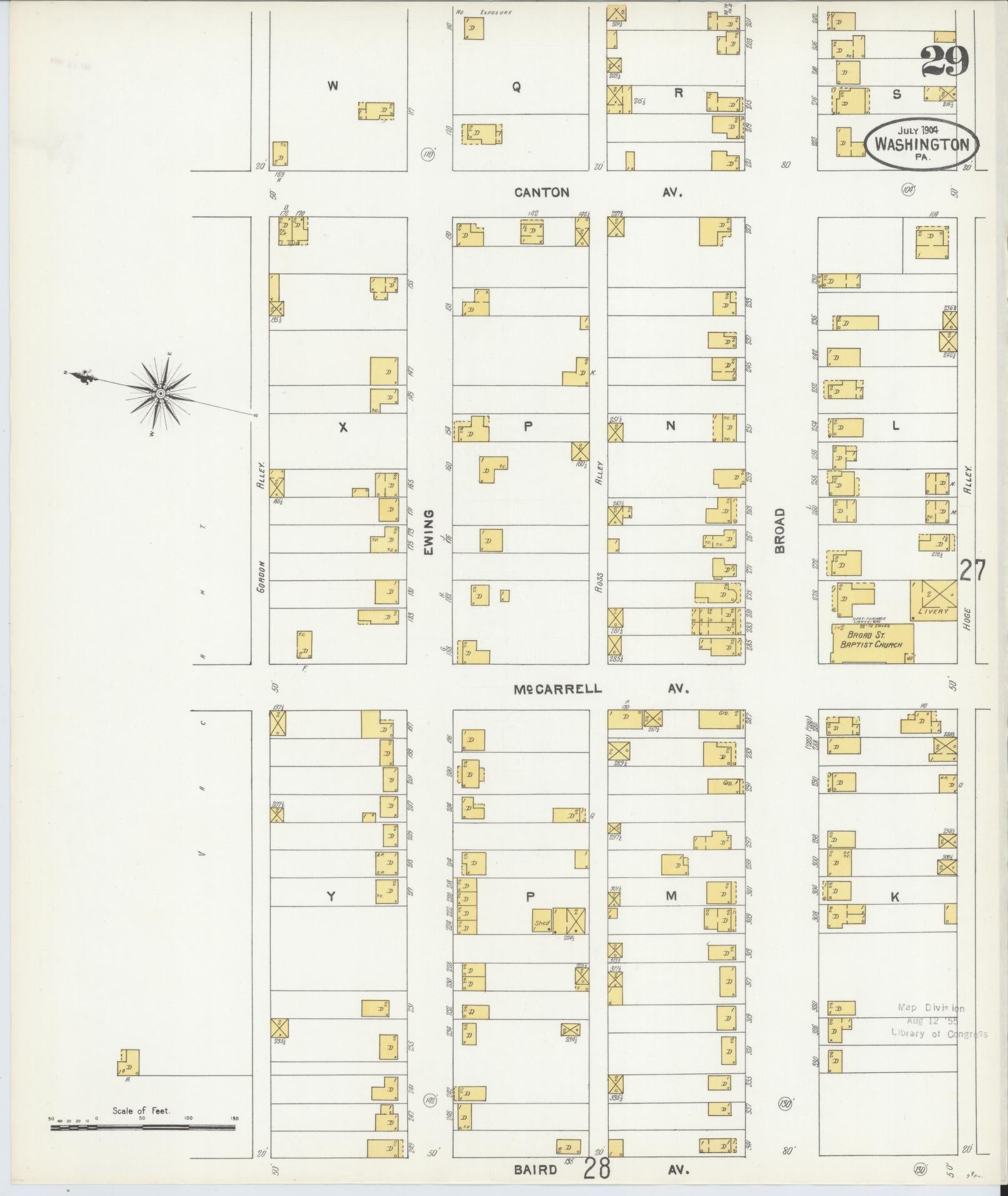 Sanborn Fire Insurance Map from Washington, Washington County, Pennsylvania (1904), Sheet #0029 - Historic Sanborn Fire Insurance Map Print, vintage old map wall art, antique decor, genealogy gift, Sanborn Fire Insurance Map from Washington Washington map