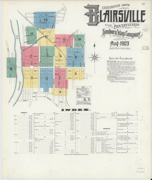 Sanborn Fire Insurance Map from Blairsville, Indiana County, Pennsylvania (1903), Sheet #0001 - Historic Sanborn Fire Insurance Map Print, vintage old map wall art, antique decor, genealogy gift, Pennsylvania Pennsylvania map