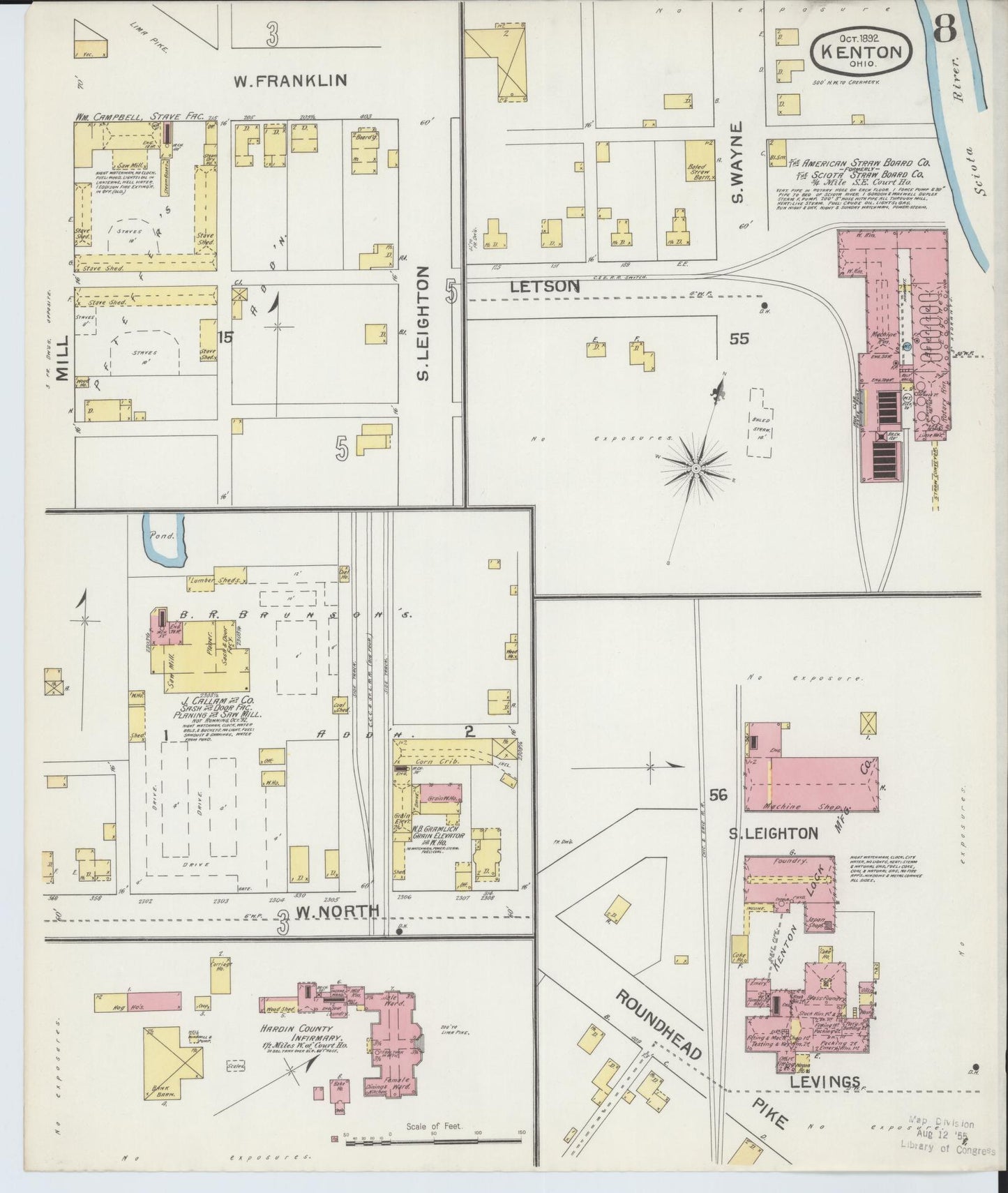 Sanborn Fire Insurance Map from Kenton, Hardin County, Ohio (1892), Sheet #0008 - Historic Sanborn Fire Insurance Map Print, vintage old map wall art, antique decor, genealogy gift, Ohio Ohio map