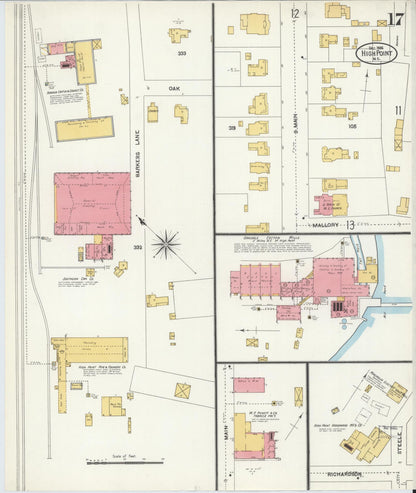 Sanborn Fire Insurance Map from High Point, Guilford County, North Carolina (1906), Sheet #0017 - Complete Map Set gallery image, historic Sanborn map, vintage wall art, North Carolina North Carolina