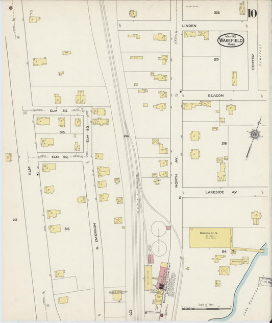 Sanborn Fire Insurance Map from Wakefield, Middlesex County, Massachusetts (1915), Sheet #0010 - Historic Sanborn Fire Insurance Map Print, vintage old map wall art, antique decor, genealogy gift, Massachusetts Massachusetts map