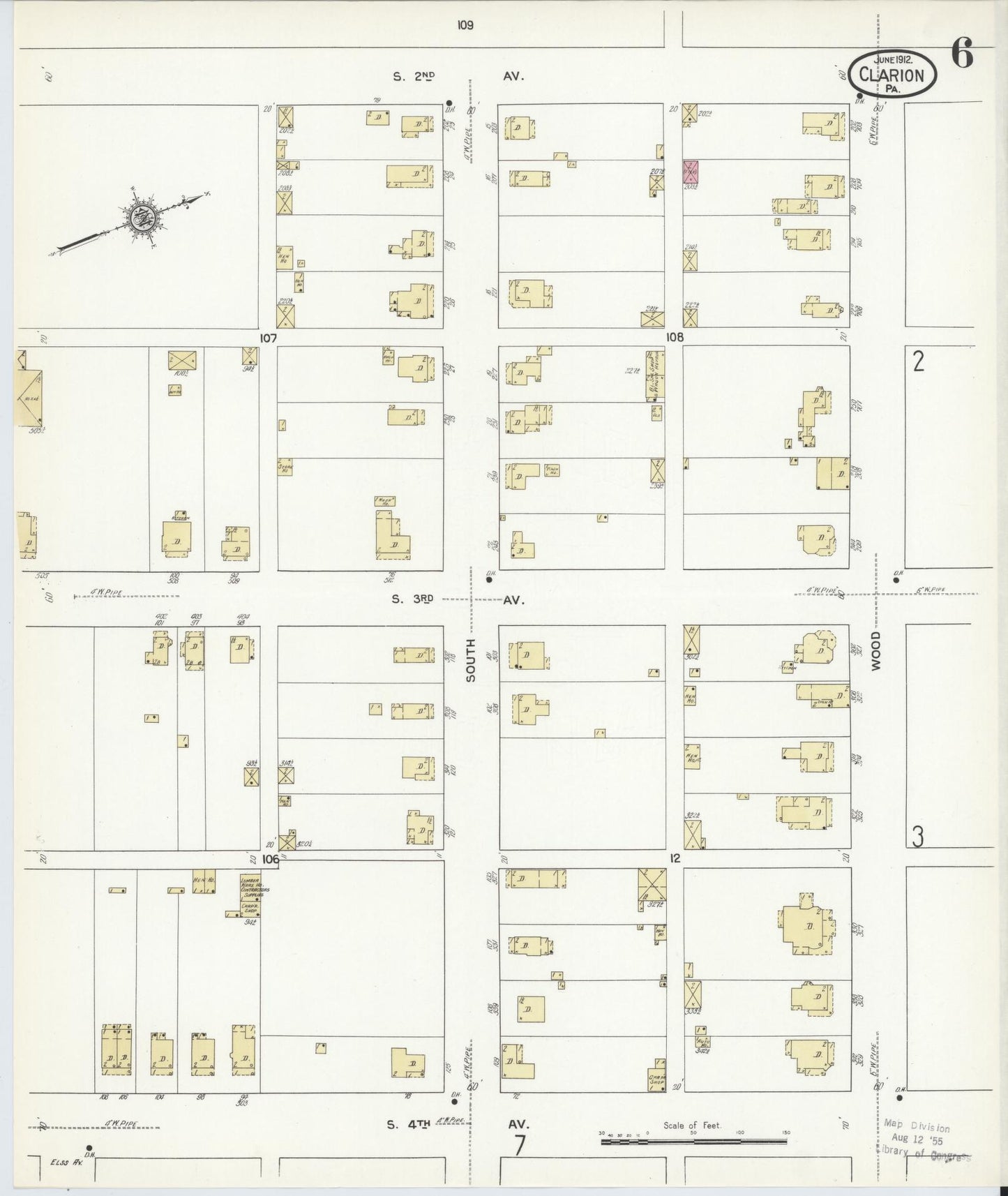 Sanborn Fire Insurance Map from Clarion, Clarion County, Pennsylvania (1912), Sheet #0006 - Historic Sanborn Fire Insurance Map Print, vintage old map wall art, antique decor, genealogy gift, Pennsylvania Pennsylvania map