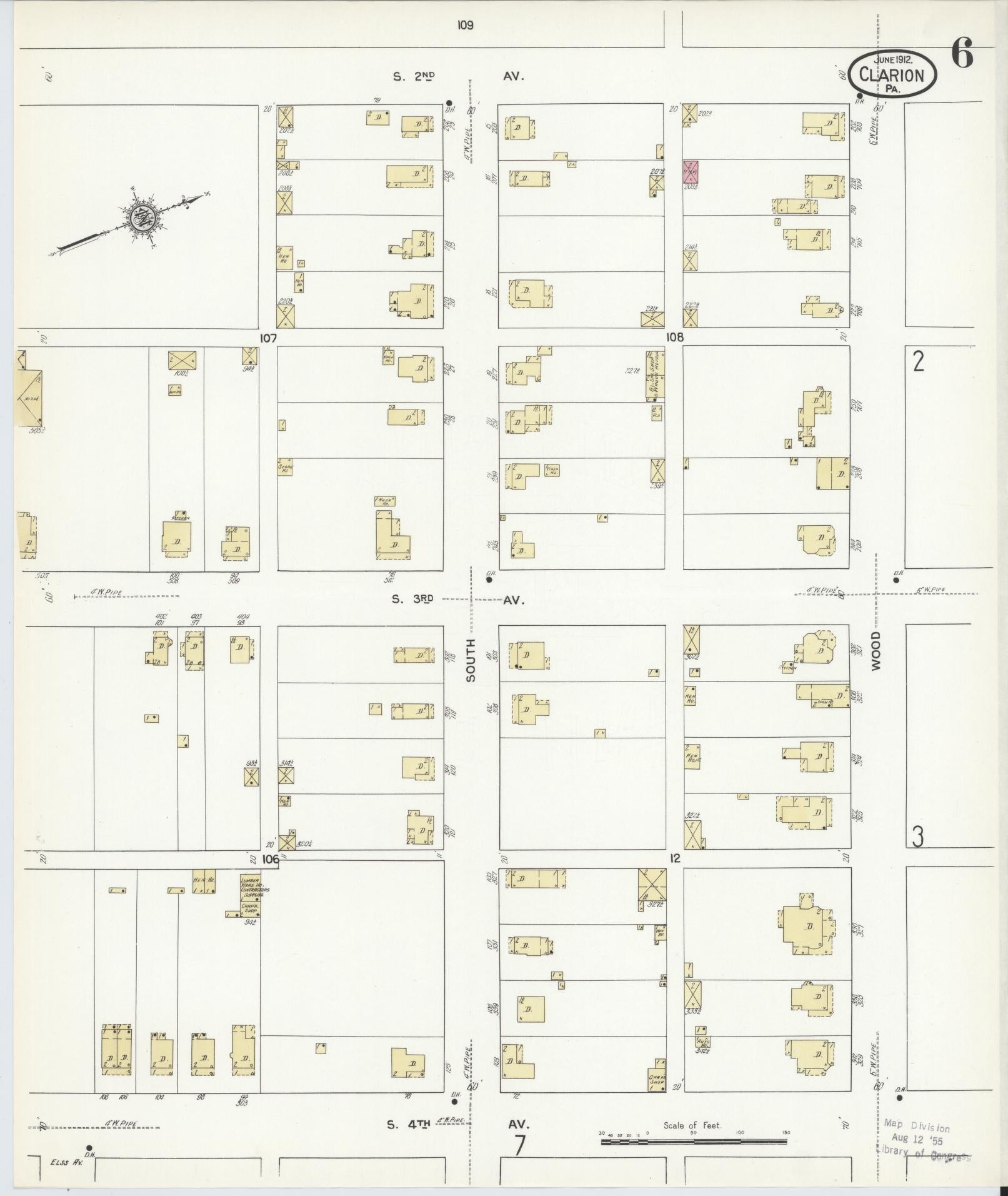 Sanborn Fire Insurance Map from Clarion, Clarion County, Pennsylvania (1912), Sheet #0006 - Historic Sanborn Fire Insurance Map Print, vintage old map wall art, antique decor, genealogy gift, Pennsylvania Pennsylvania map