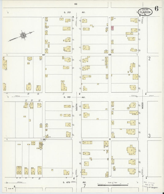Sanborn Fire Insurance Map from Clarion, Clarion County, Pennsylvania (1912), Sheet #0006 - Historic Sanborn Fire Insurance Map Print, vintage old map wall art, antique decor, genealogy gift, Pennsylvania Pennsylvania map